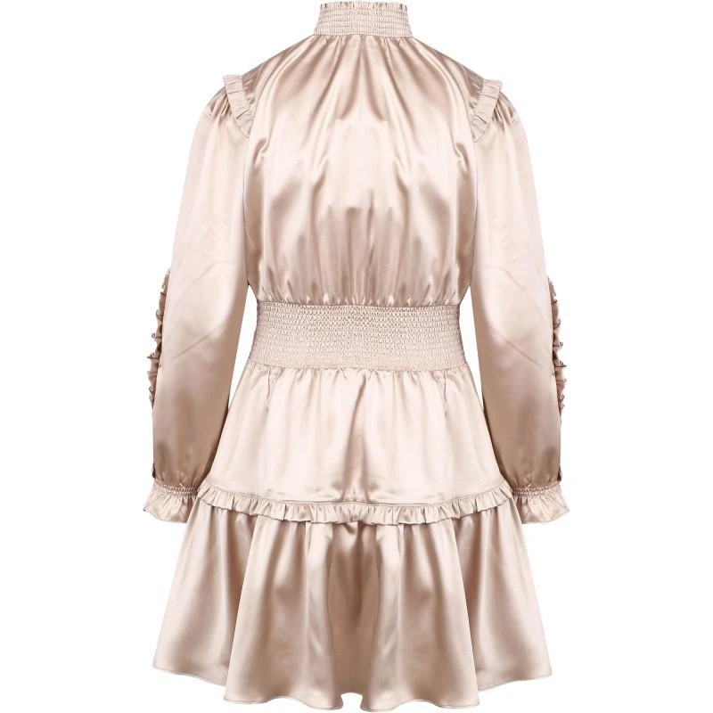 Designers Remix Girls Ruffle detail smock dress in champagne 2