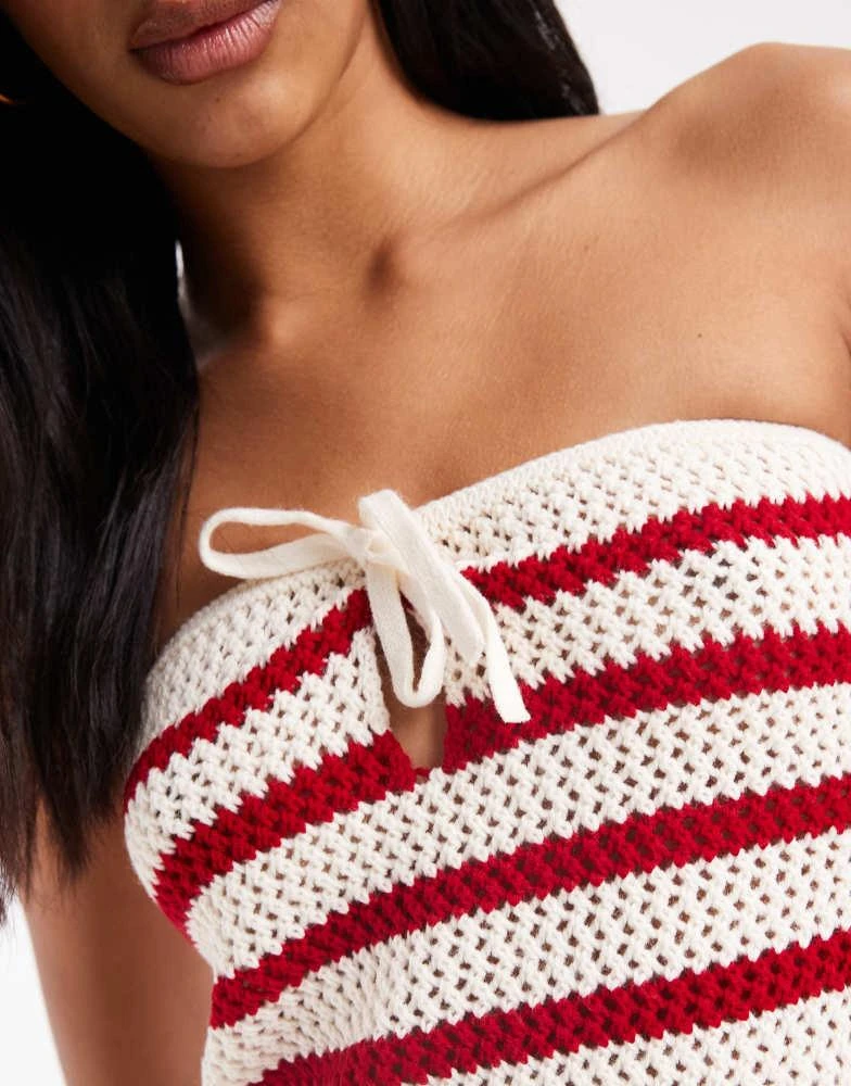 Miss Selfridge Miss Selfridge knitted stripe crochet bandeau co ord in red 3