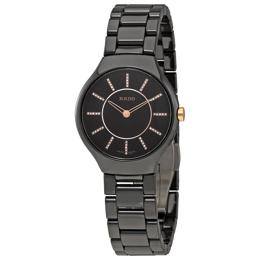 Rado RadoTrue Black Dial Diamond Markers Ladies Ceramic Watch R27742702