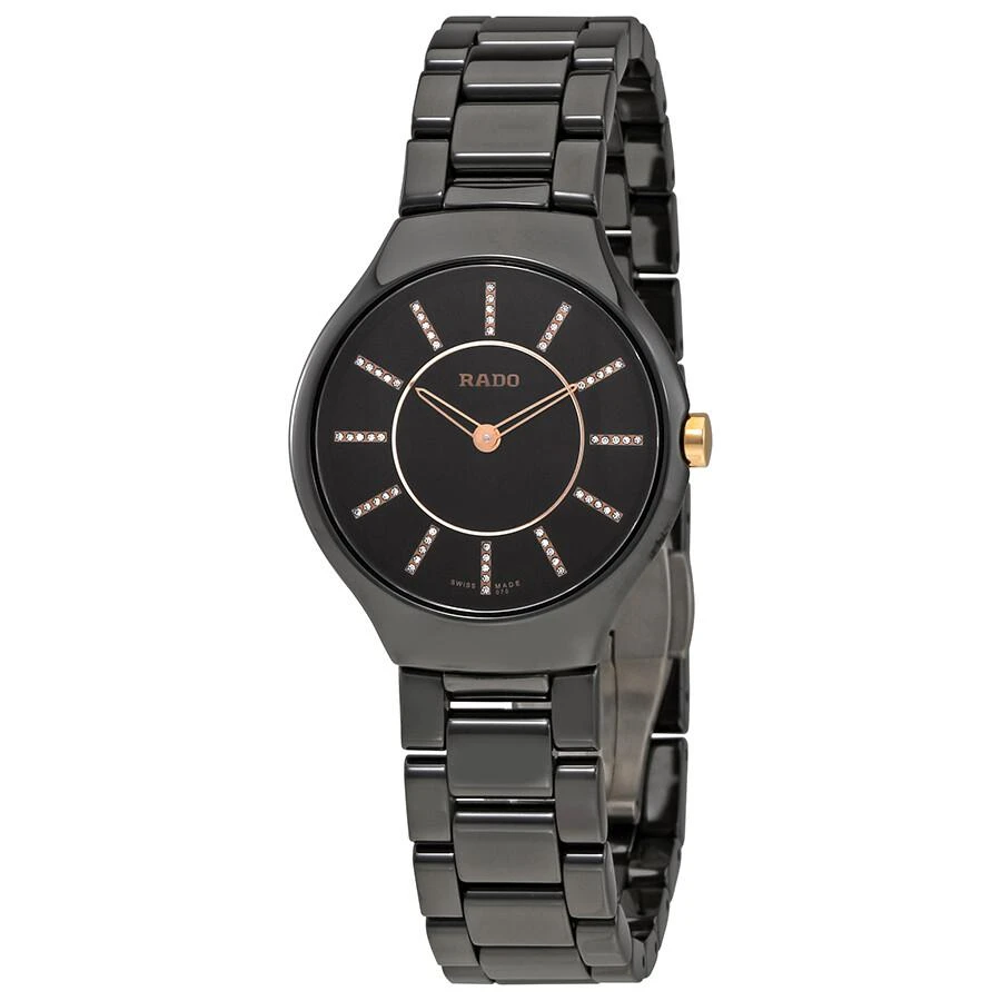 Rado RadoTrue Black Dial Diamond Markers Ladies Ceramic Watch R27742702 1