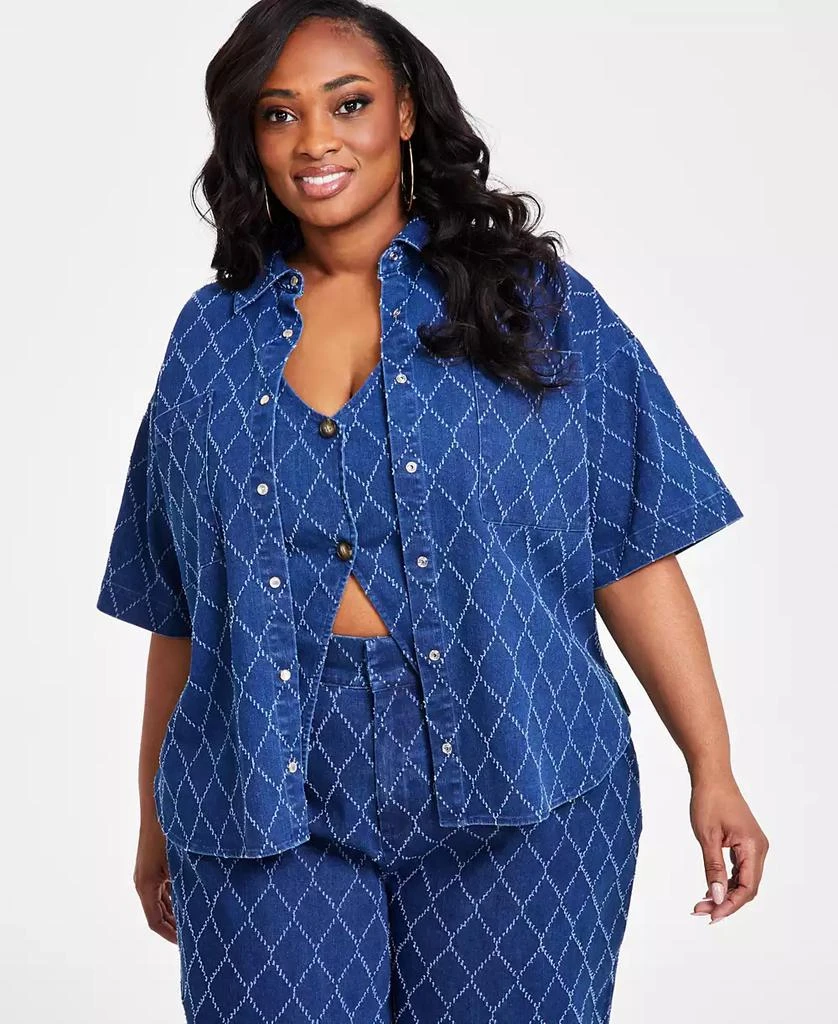 Nina Parker Plus Size Diamond-Texture Denim Shirt 1