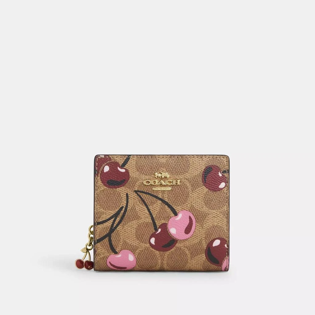 Coach Snap Wallet In Signature Canvas With Cherry Print 1