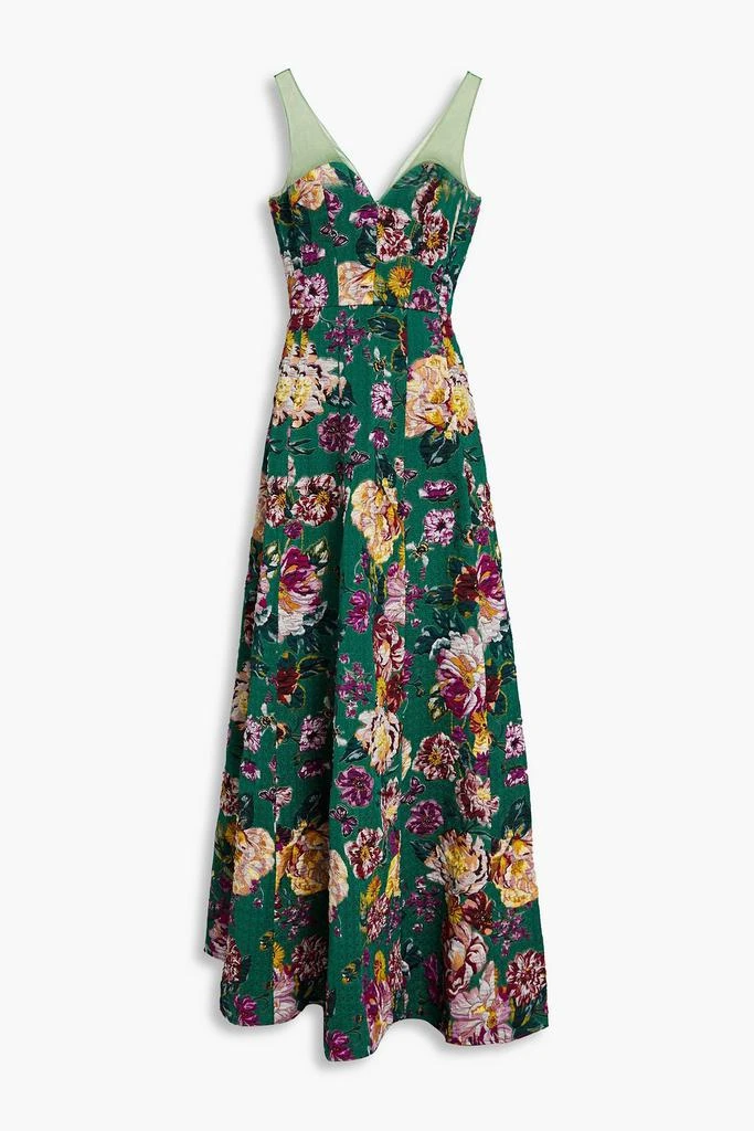MARCHESA Tulle-trimmed floral-jacquard gown 1