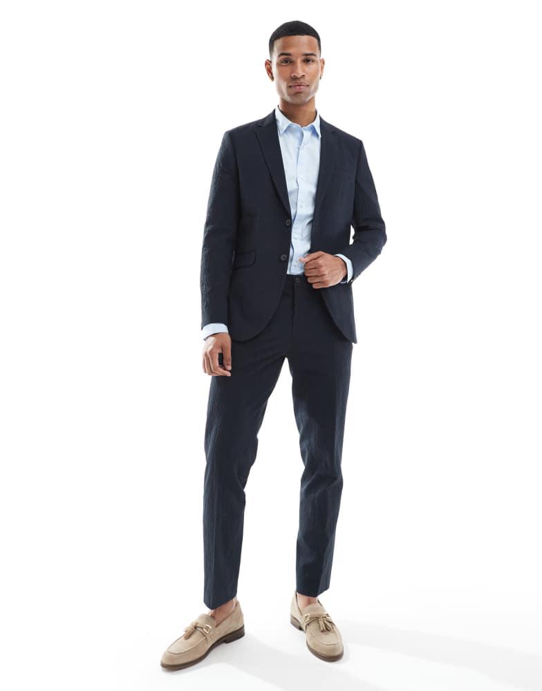 Jack & Jones Jack & Jones Premium seersucker suit trousers in navy