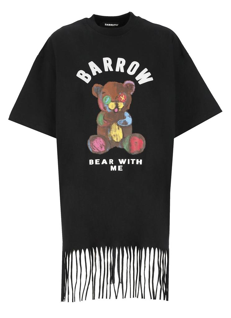 BARROW Barrow Logo-Flocked Crewneck Fringed T-Shirt
