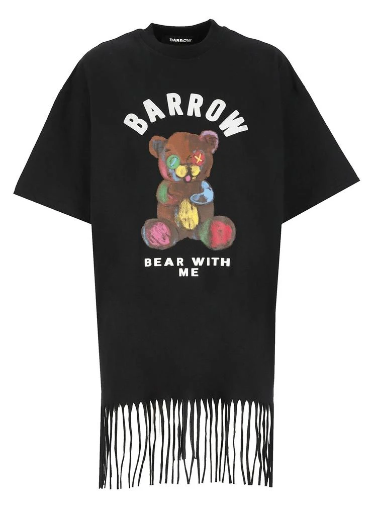 BARROW Barrow Logo-Flocked Crewneck Fringed T-Shirt 1