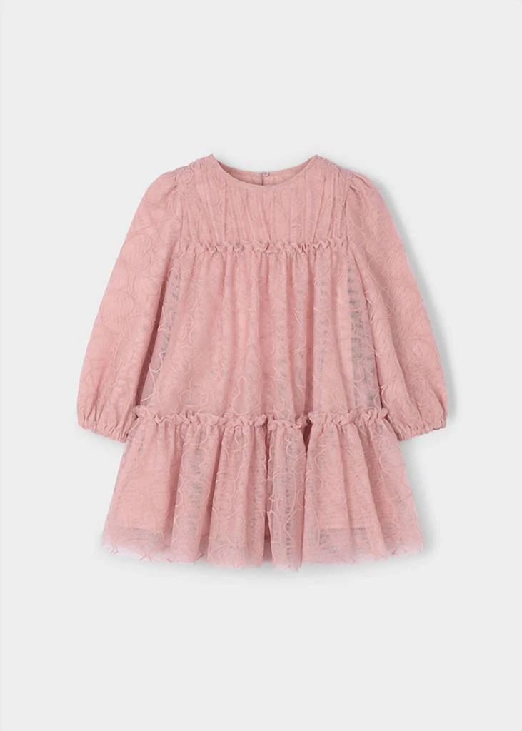 Mayoral Girls Printed Tulle Dress In Pink 2