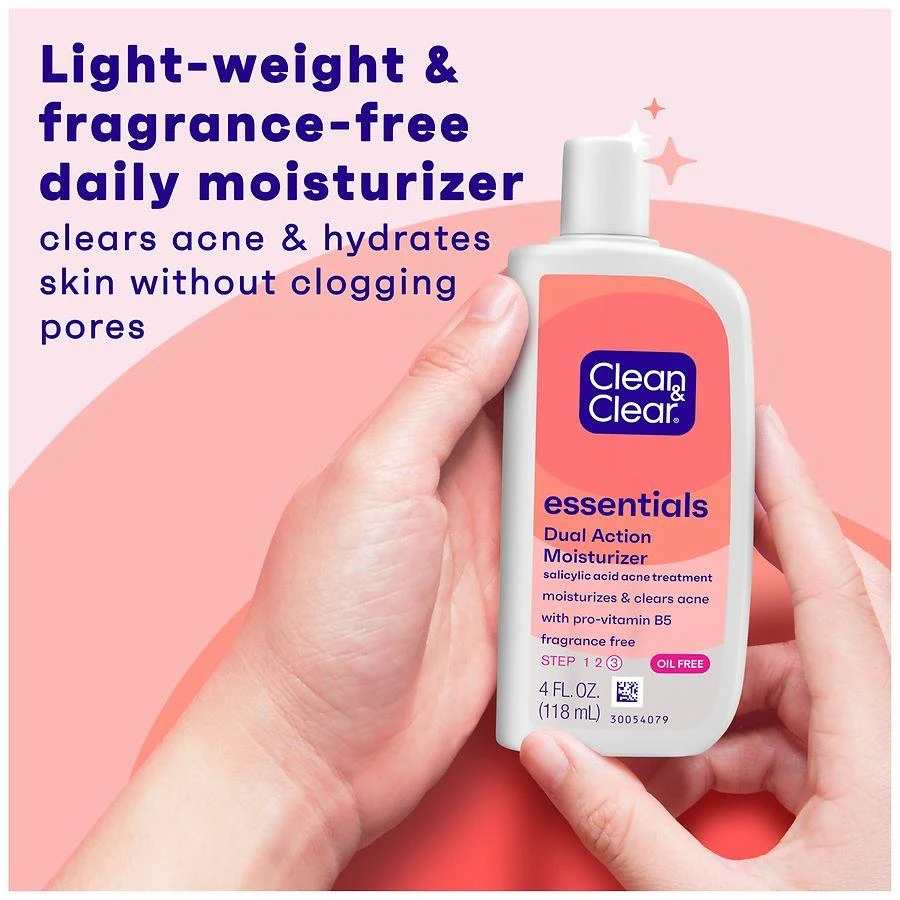 Clean & Clear Essentials Dual Action Oil-Free Facial Moisturizer Salicylic Acid Acne Treatment Fragrance Free 6