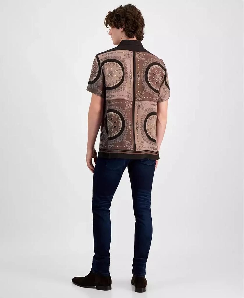 GUESS Men's Short Sleeve Button Front Medallion Print Shirt 6