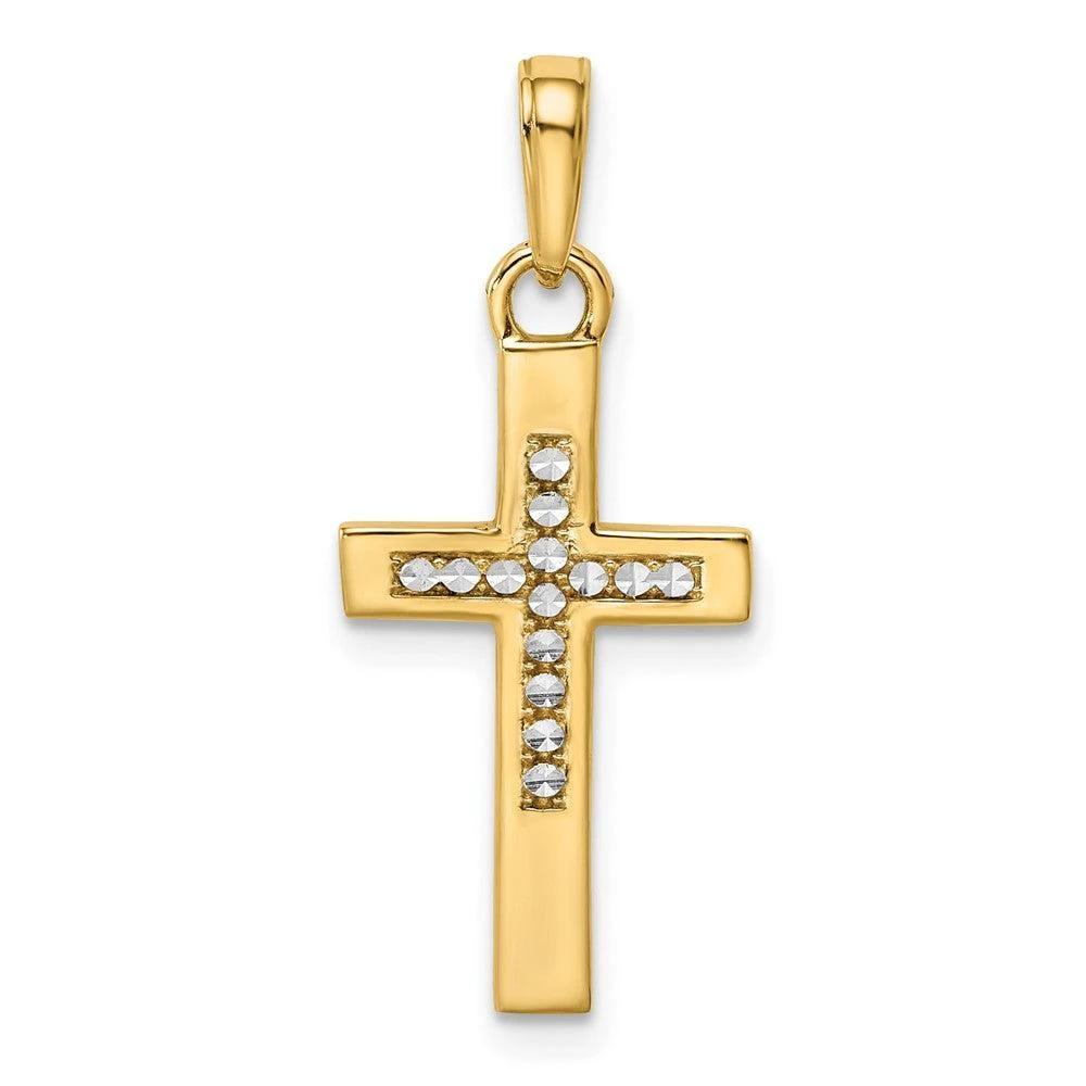 Diamond2Deal 14k Yellow Gold Rhodium Diamond-Cut Cross Pendant 1