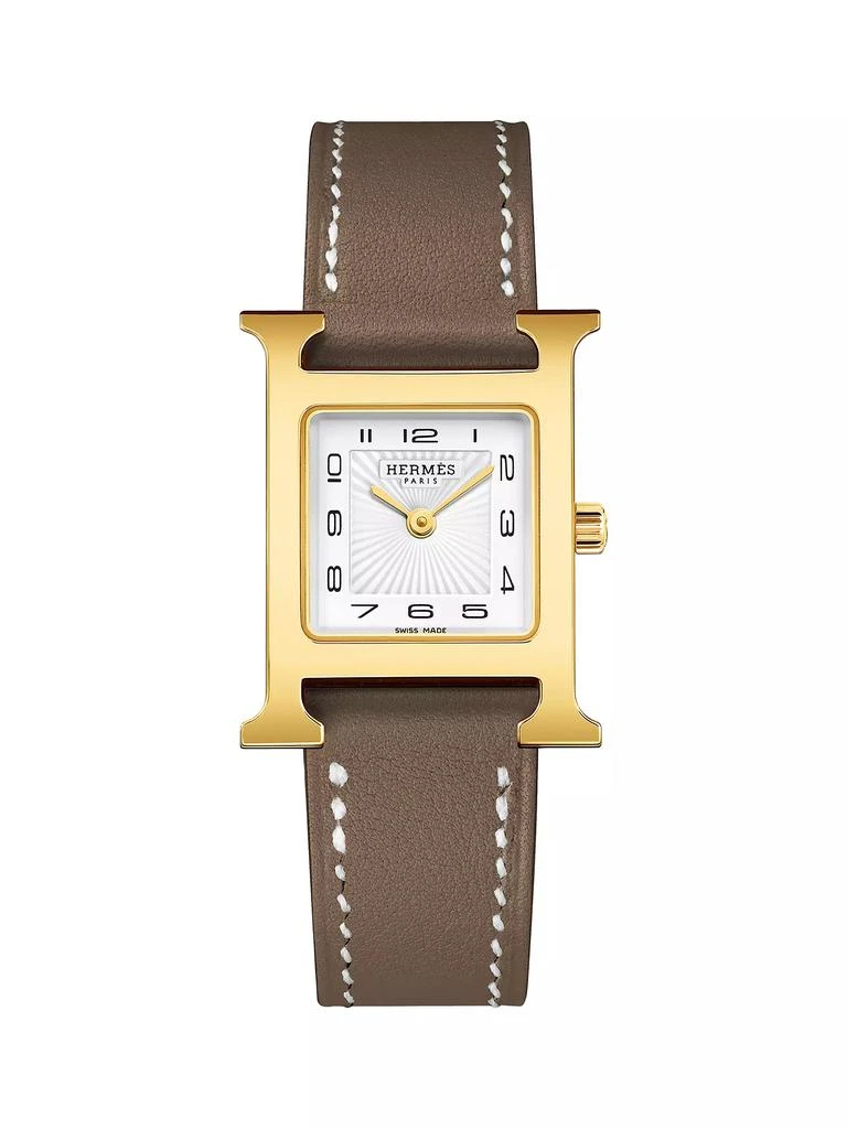 Hermes Heure H 18K-Gold-Plated &amp; Leather Strap Watch/25MM 1