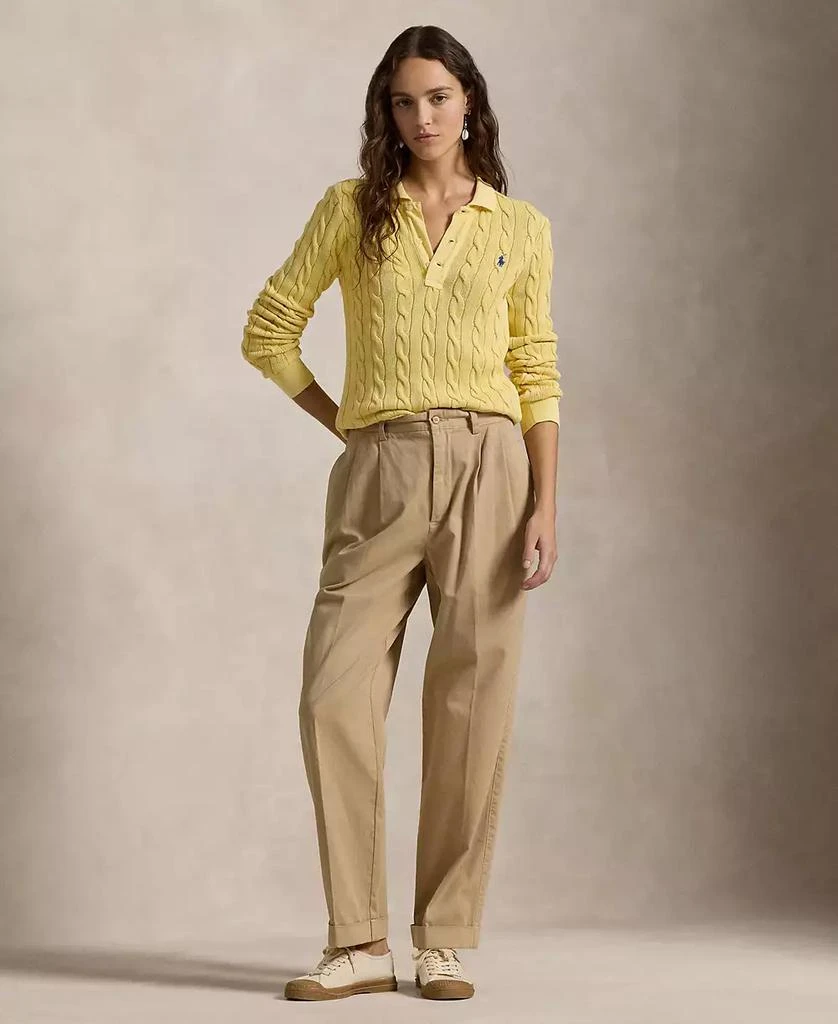 Ralph Lauren Women's Cable-Knit Cotton Long-Sleeve Polo Shirt Sweater 4