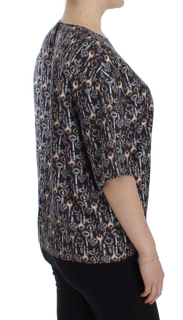 Dolce & Gabbana Dolce & Gabbana  Gray Gold Key Print Silk Blouse T-shirt 4