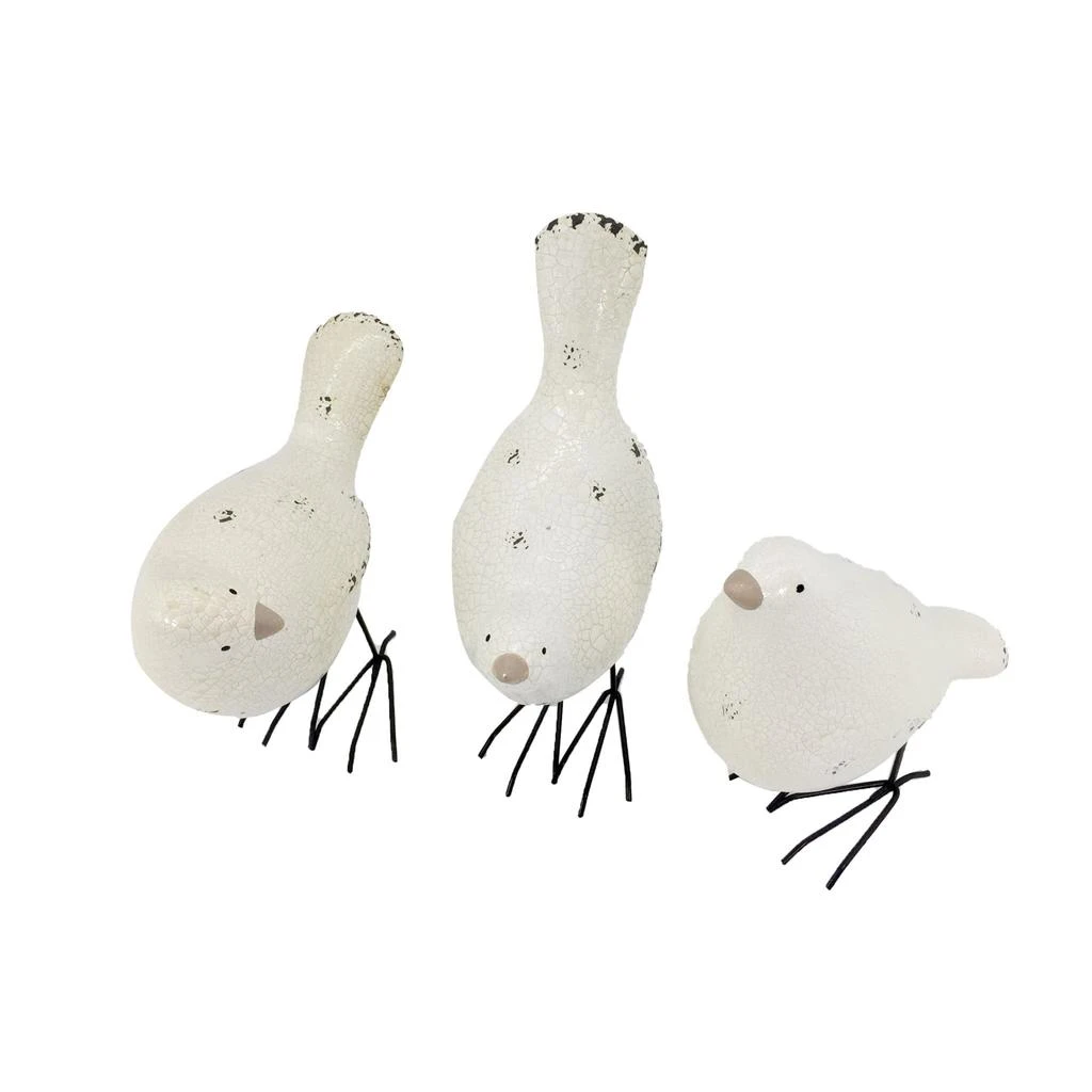 Hivvago Set of Three White and Black Polyresin and Metal Bird Sculptures 3