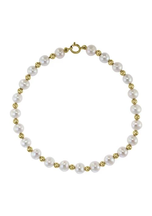 Effy 14K Yellow Gold Freshwater Pearl and Gold Bead 7.5 Inch Bracelet