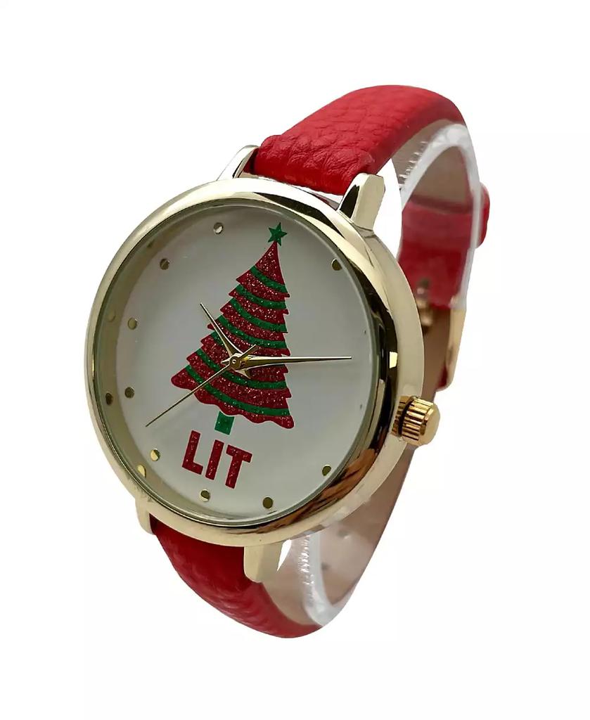 Olivia Pratt Red Faux Leather Christmas Themed Women Watches