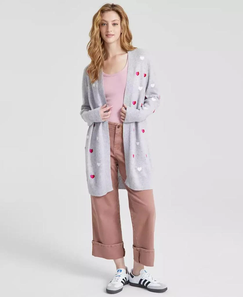 Charter Club Women's Cashmere Heart-Embroidered Long Open Cardigan, Created for Macy's 1