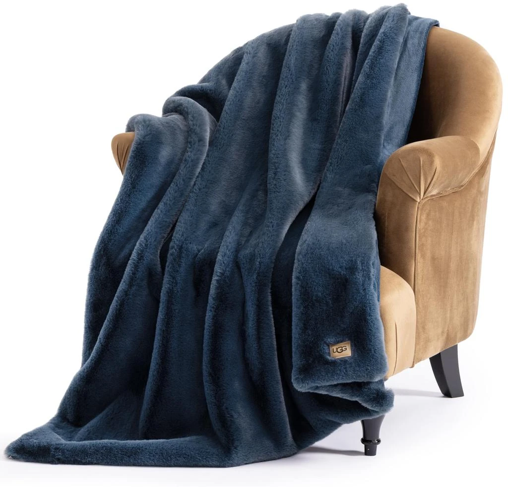 UGG UGG Euphoria Faux Fur Throw Blanket, Soft Warm Throw Blankets for Couch or Bed, Luxury Bedroom Decor, Giftable Fuzzy Blankets, Machine Washable, 50-inch x 70-inch, Indigo Blue