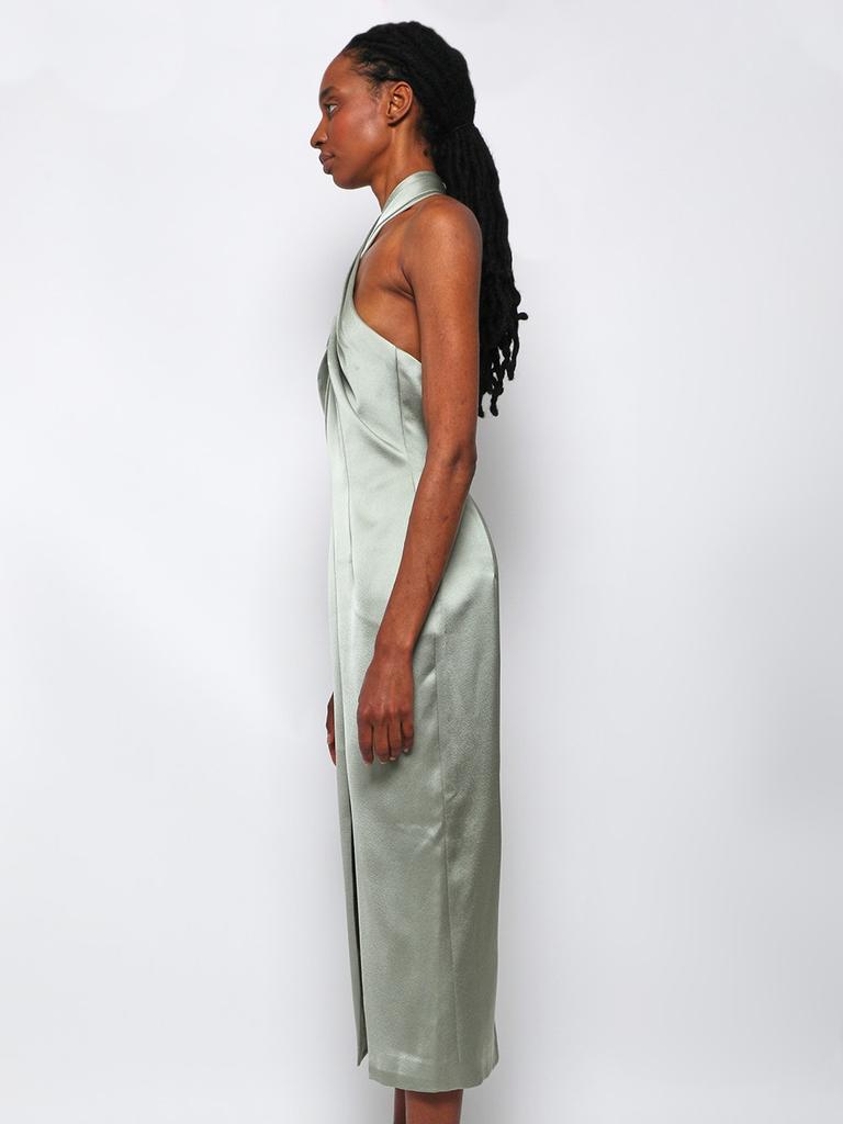 RASARIO Draped Satin Midi Dress