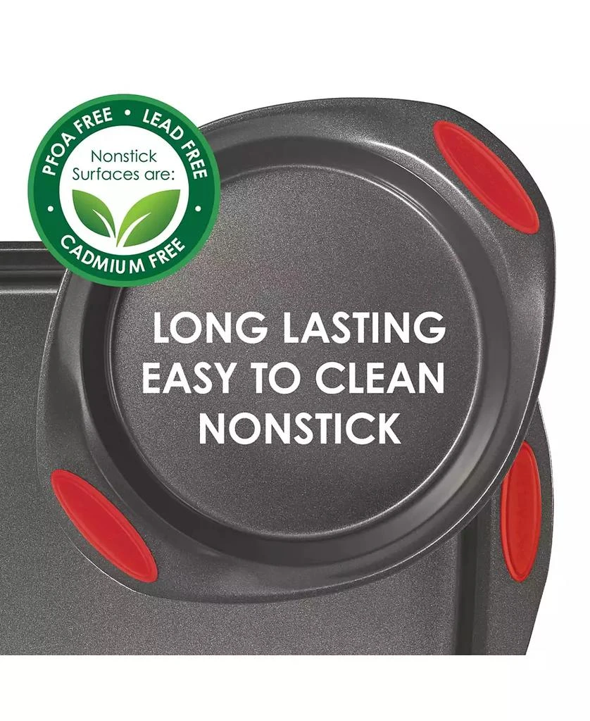 Rachael Ray Nonstick Bakeware Cookie Pan Set, 5-Pc., Gray with Red Silicone Grips 6