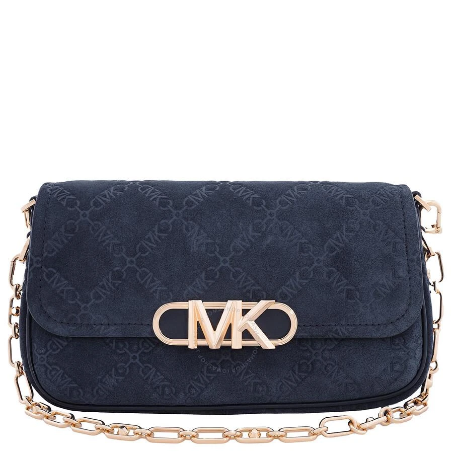 Michael Kors Parker Empire Logo Embossed Suede Shoulder Bag 1