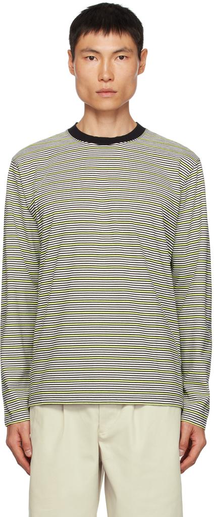 Noah Black & Green Striped Long Sleeve T-Shirt