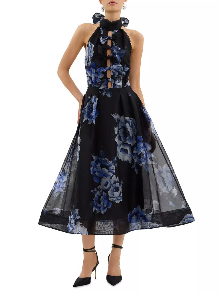 Rebecca Vallance Florentine Bow Cut-Out Silk Midi-Dress