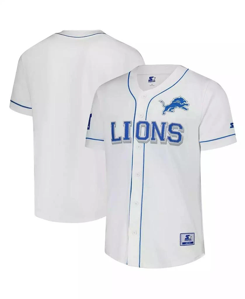 Starter Men's White Detroit Lions Relay Full-Button Baseball Jersey 1