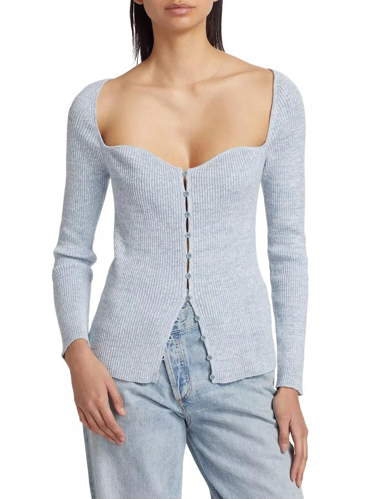 Naadam Cotton & Cashmere Ribbed Sweetheart Cardigan 3