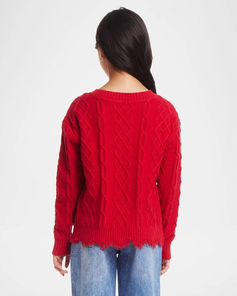 Andy & Evan Girl's Cable Knit V-Neck Sweater W/Frayed Edges, Size 7-16 3