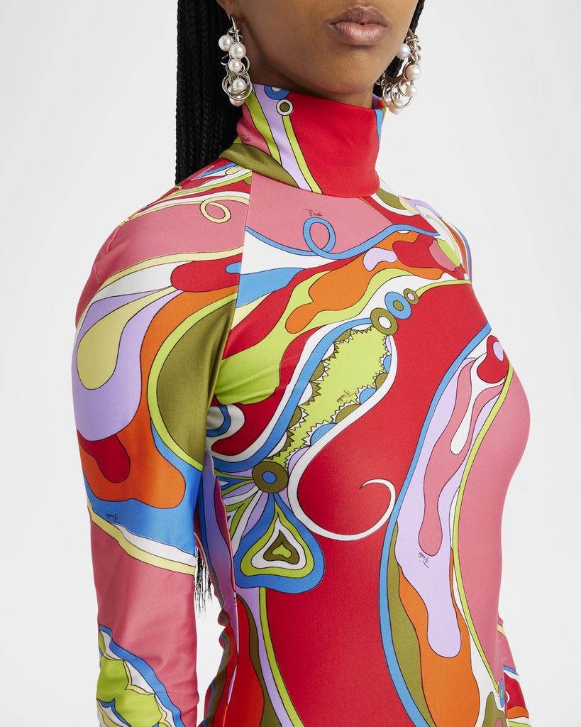 EMILIO PUCCI Orchidee-Print Turtleneck Long-Sleeve Mini Dress