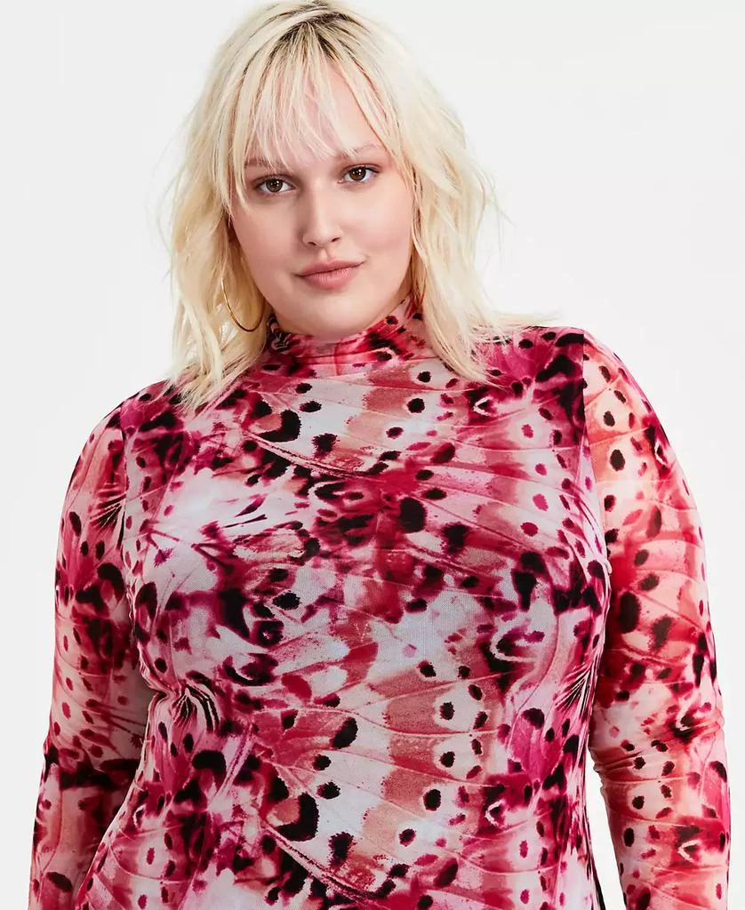 Bar III Trendy Plus Size Printed Mesh Mock Neck Bodycon Dress, Created for Macy's 4