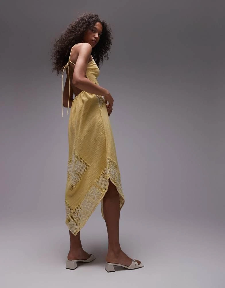 Topshop Topshop crochet linen mix sundress in yellow 4