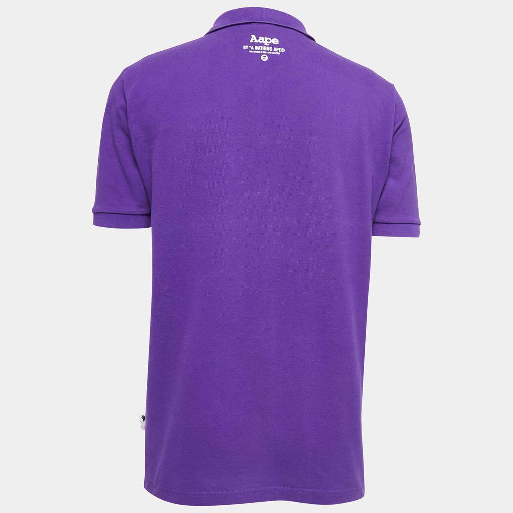 A Bathing Ape A Bathing Ape Purple Logo Embroidered Cotton Pique Polo T-shirt XL