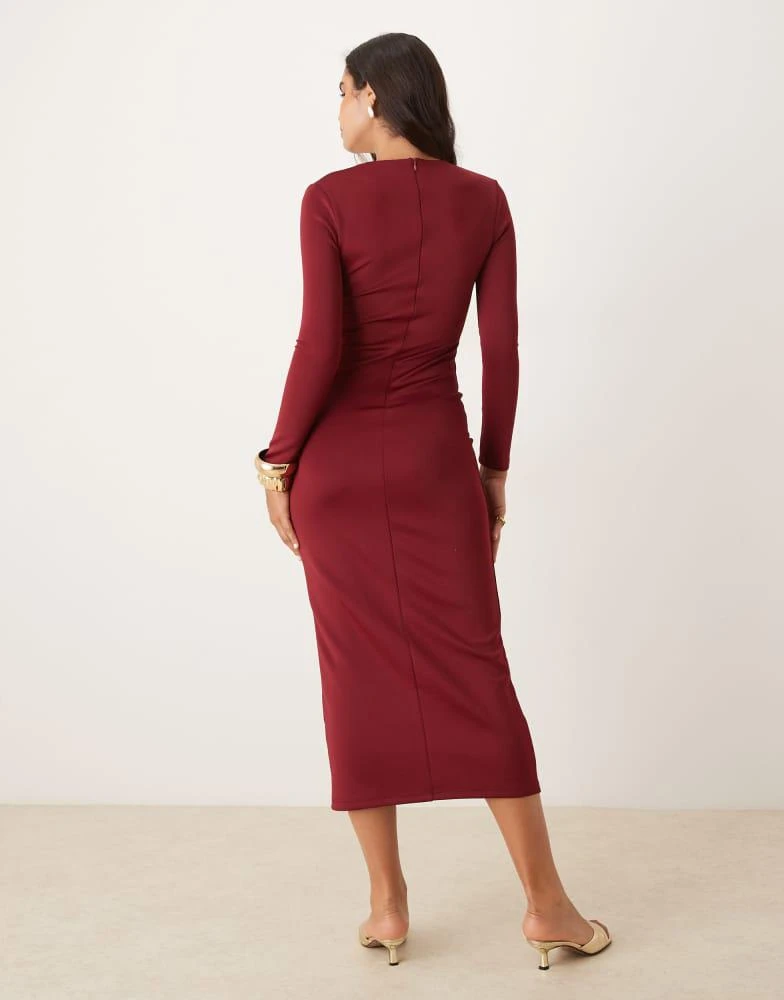 burgundy bodycon maxi dress Burgundy Shimmer Puff Sleeve Midi Dress – Needs No Label main image 1