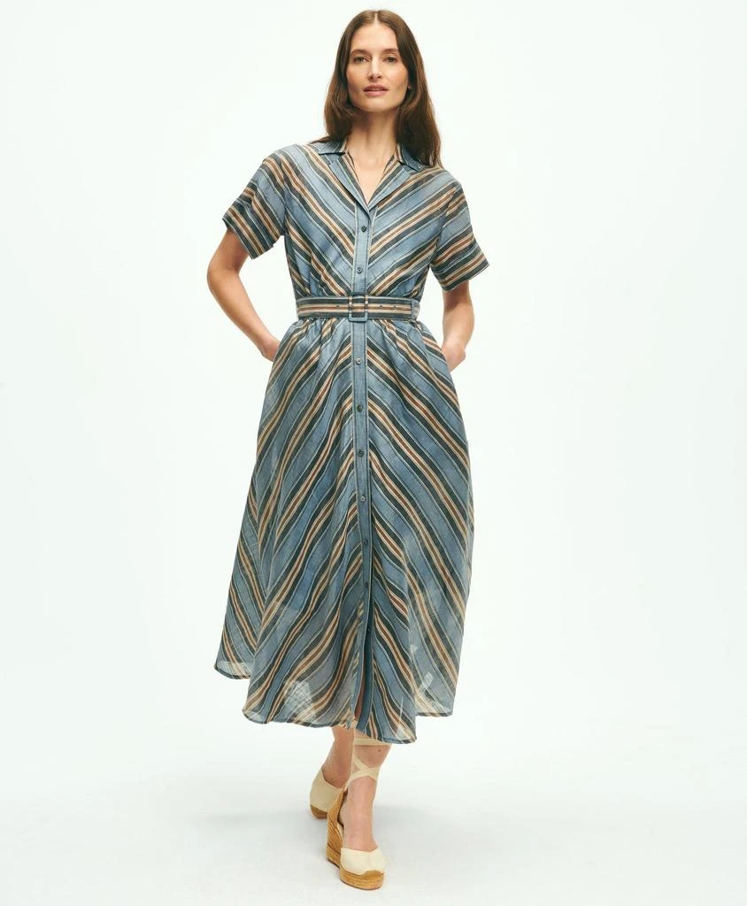 Brooks Brothers Nipped-Waist Chevron Shirt Dress In Linen Blend 1