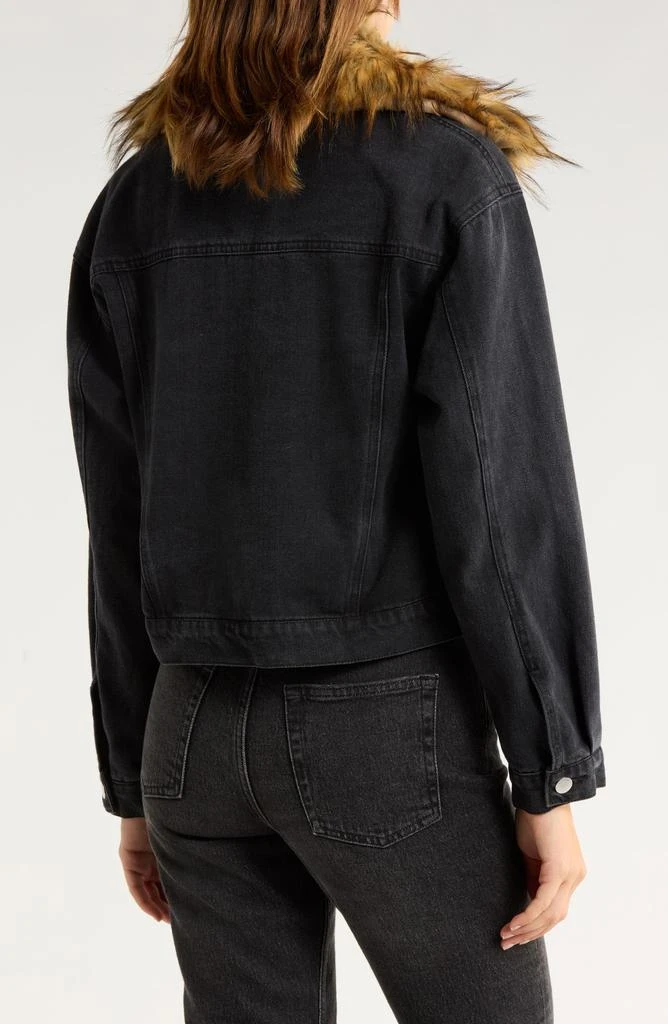 VIGOSS Faux Fur Collar Crop Denim Jacket 2