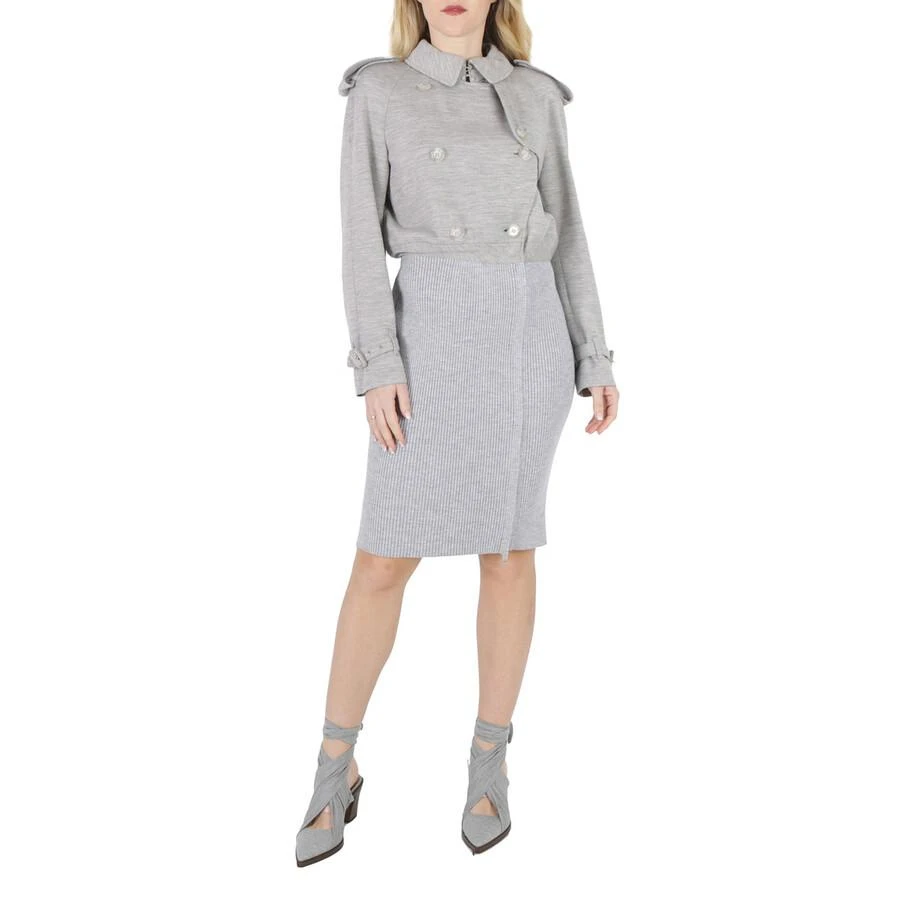 Open Box - Burberry Ladies Grey Melange Technical Wool Reconstructed Trench Coat
