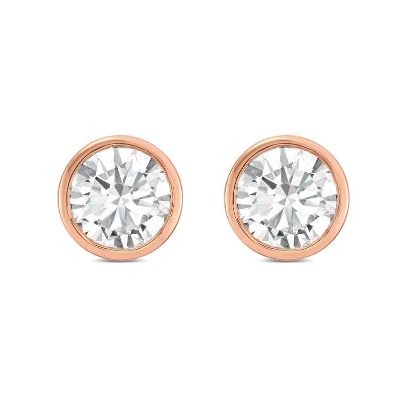Diana M Jewels 14KT ROSE GOLD LAB GROWN ROUND STUDS IN A BEZEL SETTING WEIGHING 2.00 CTS TW