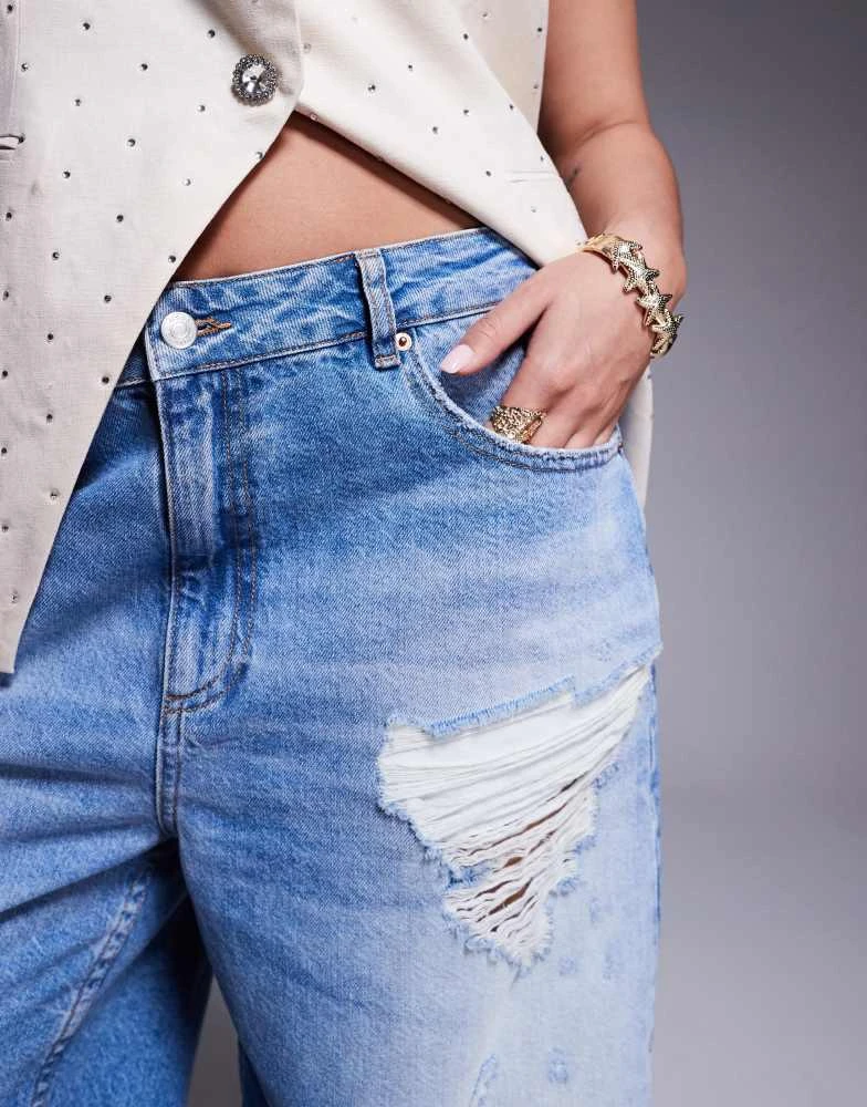 ASOS ASOS DESIGN Curve denim ripped bermuda short in mid blue