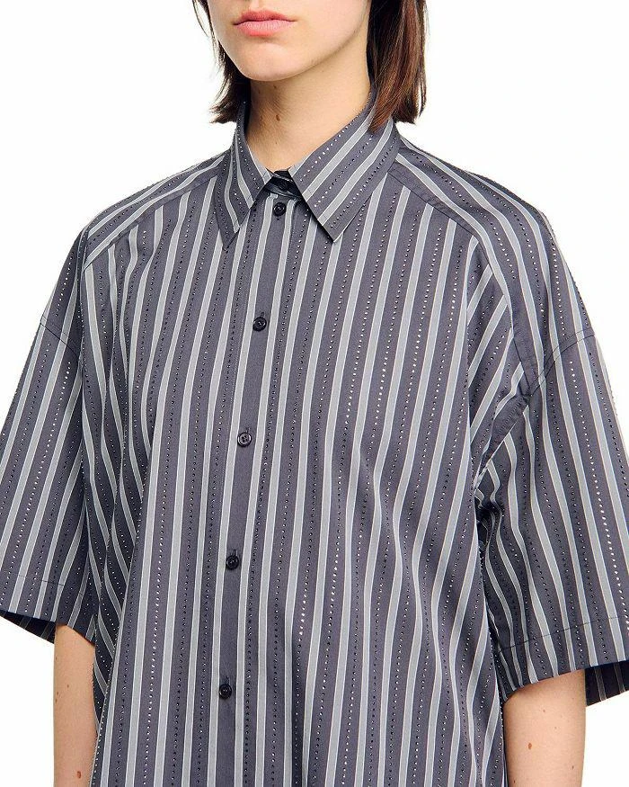 Sandro Oversized Striped Rhinestone Shirt 4