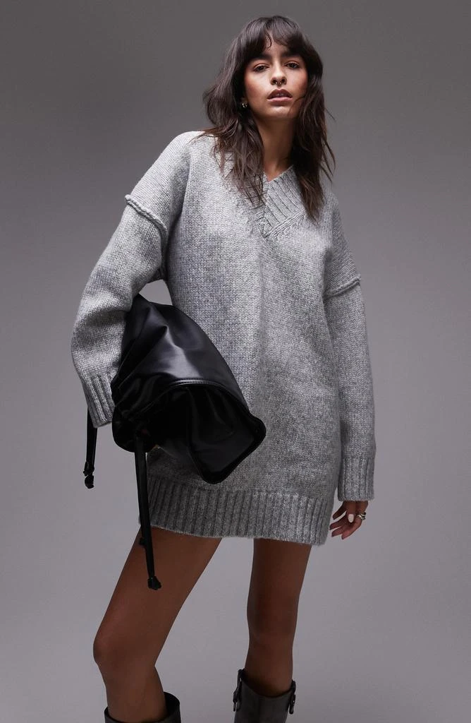 Topshop V-Neck Long Sleeve Rib Sweater Dress 4
