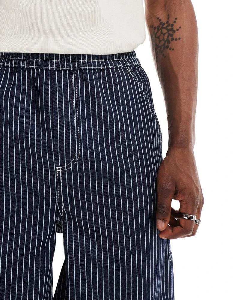 Shop COLLUSION unisex pull on shorts in blue ticking stripe on