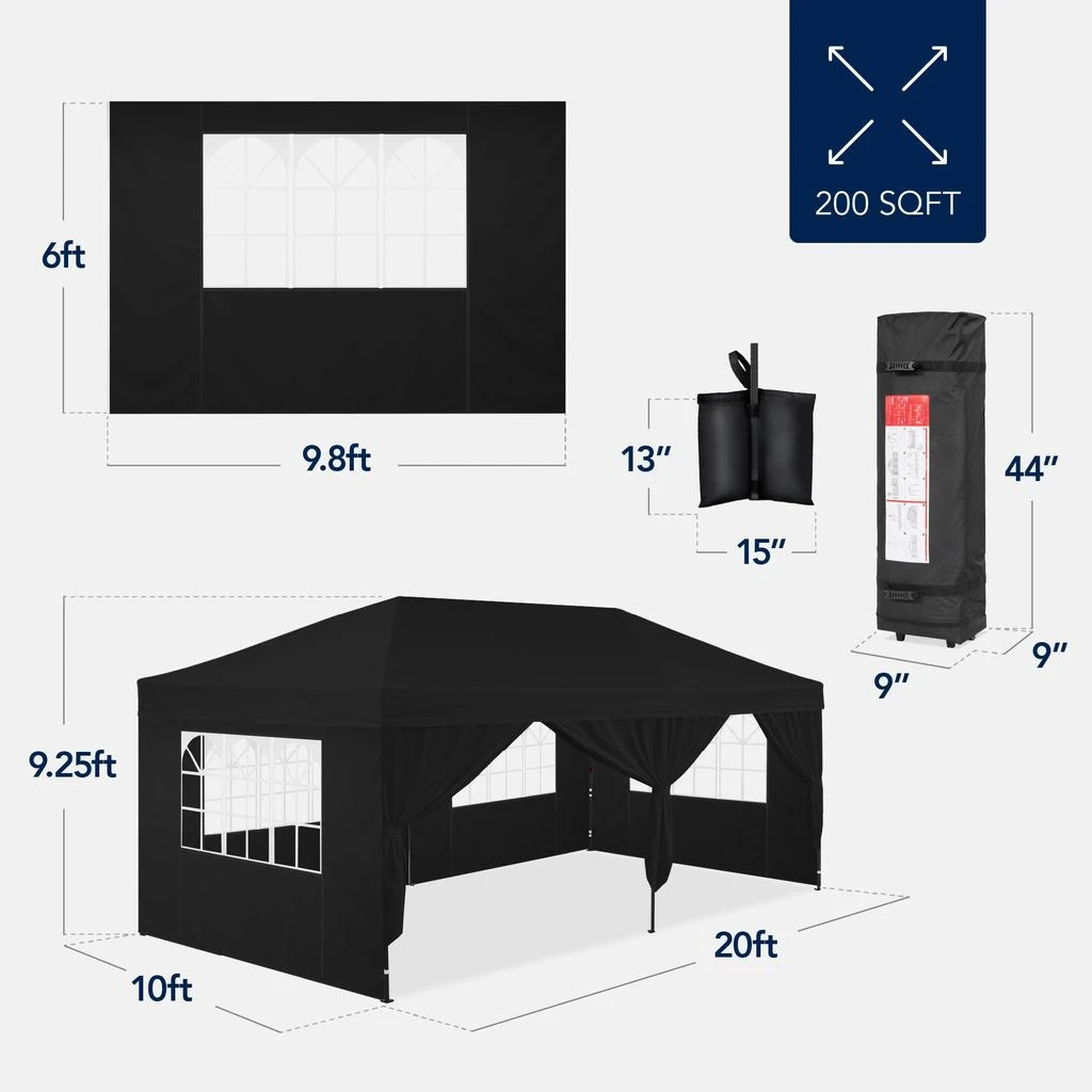 Best Choice Products 10x20ft Party Tent Pop Up Canopy Easy Setup w/ 1-Button Setup, Wheeled Case, 4 Weight Bags - Black 2