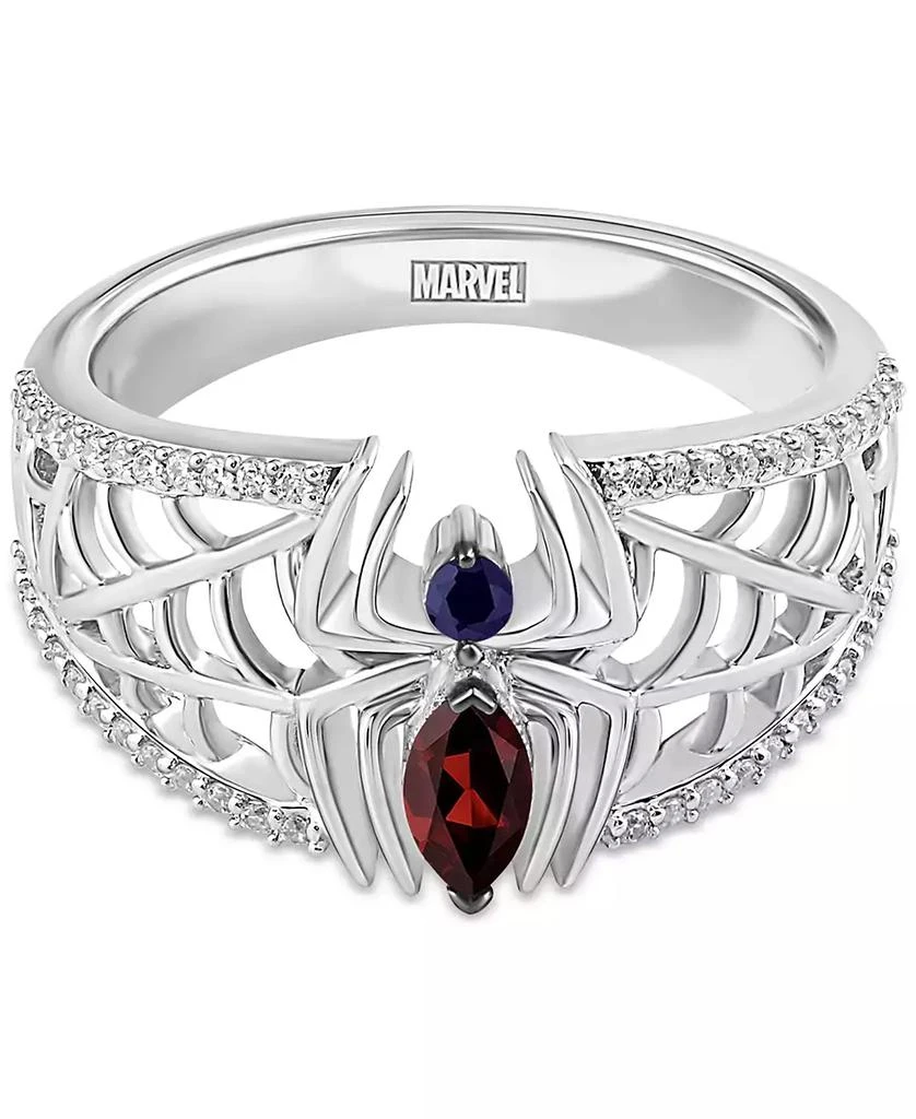 Wonder Fine Jewelry Marvel Garnet (1/4ct. t.w.) Sapphire (1/20 ct. t.w.) & Diamond (1/6 ct. t.w.) Spiderman Ring in Sterling Silver 4