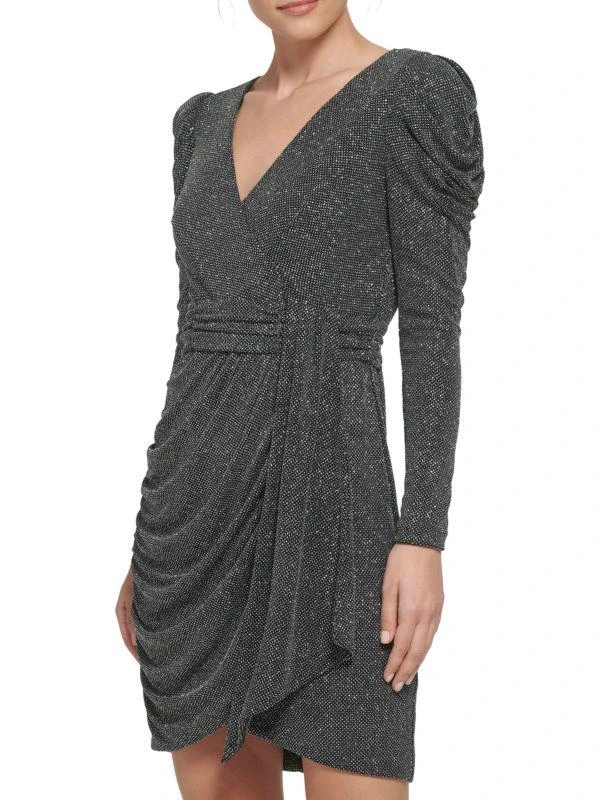 Eliza J Surplice Glitter Ruched Mini Dress 4