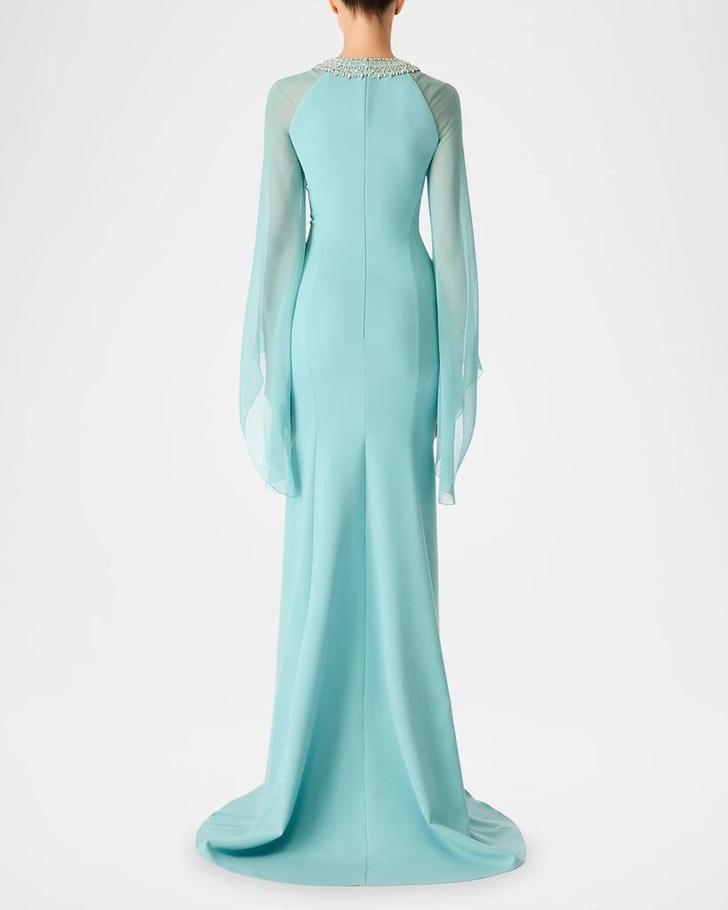 Jenny Packham Charma Crystal-Neck Flare-Sleeve Gown 3