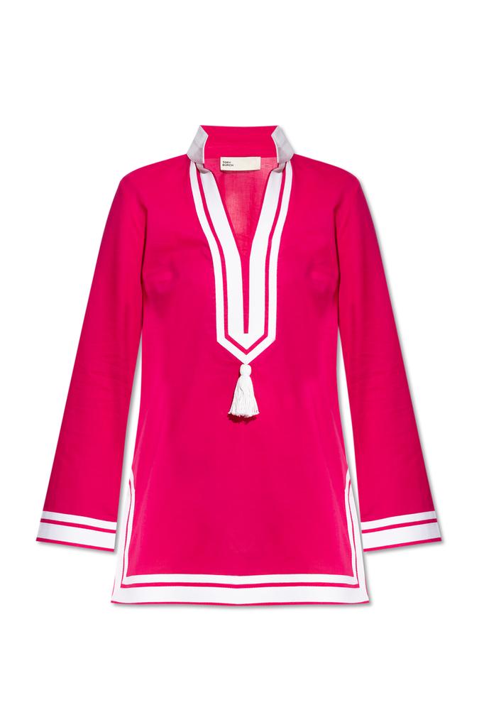 Shop Tory Burch Embellished Poplin Collar Sweater Dress on