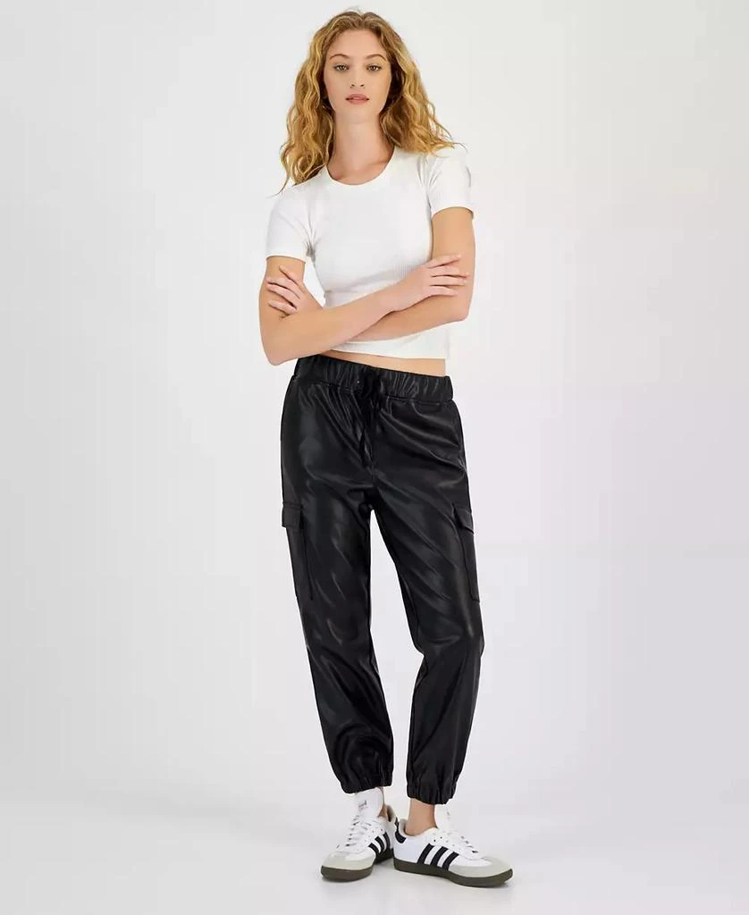 Tinseltown Juniors' Faux-Leather Cargo Jogger Pants 1