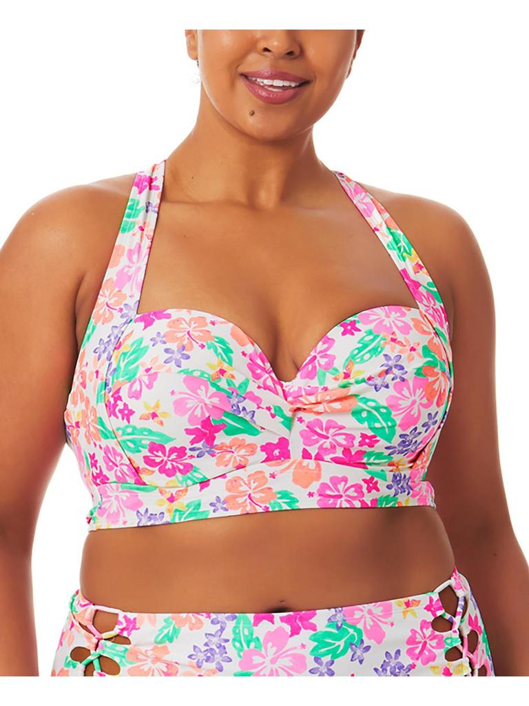 California Waves Plus Womens Floral Print Underwire Bikini Swim top